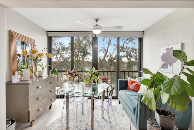 sunroom / solarium with ceiling fan and a healthy amount of sunlight