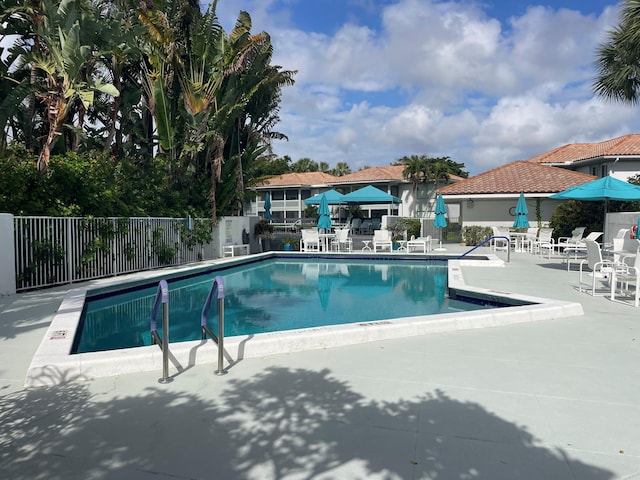 view of swimming pool featuring a patio area