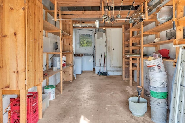 storage area with independent washer and dryer