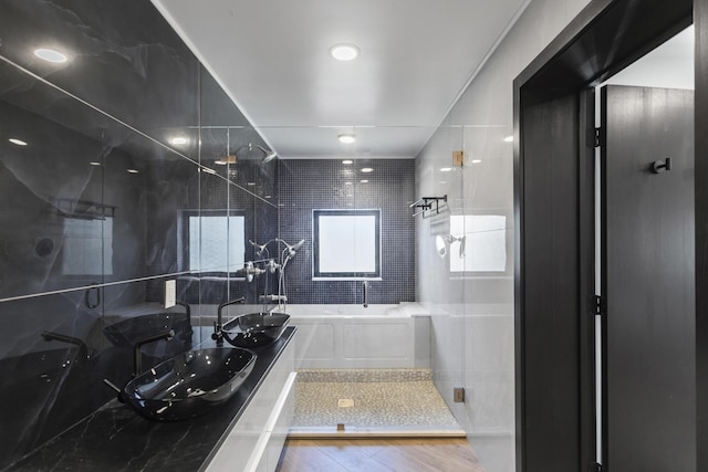 bathroom featuring sink and walk in shower