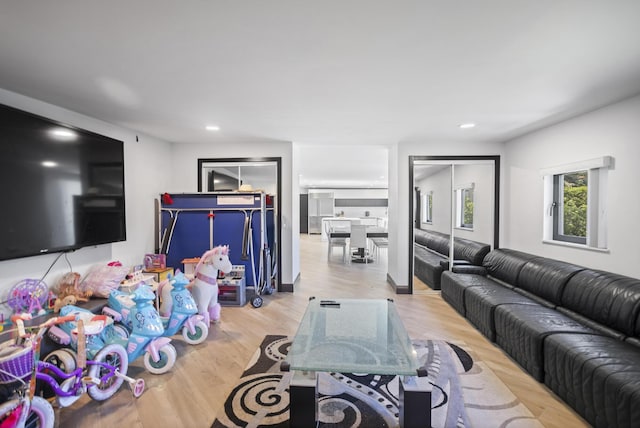 living room with light hardwood / wood-style floors