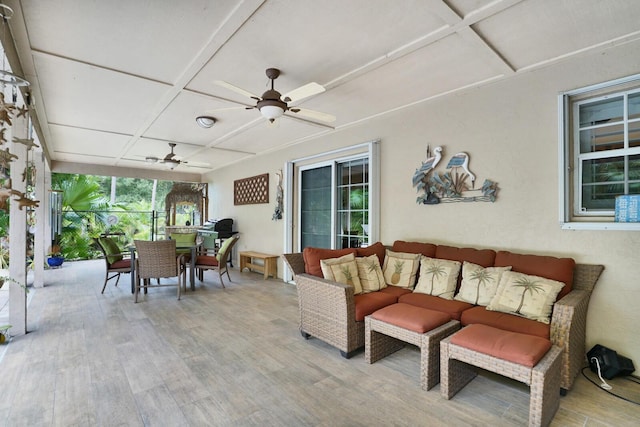 view of patio / terrace featuring ceiling fan and an outdoor hangout area