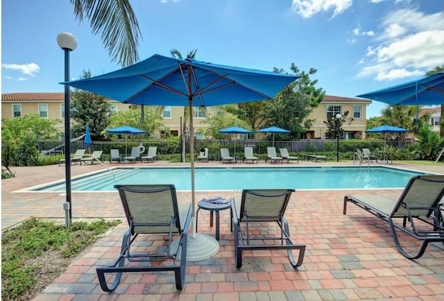 view of swimming pool featuring a patio area