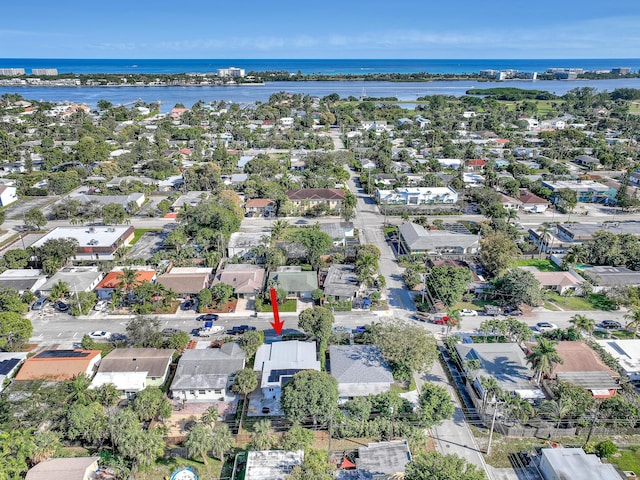 aerial view featuring a water view