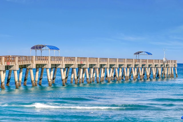 view of dock with a water view