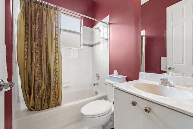 full bathroom featuring vanity, toilet, and shower / tub combo