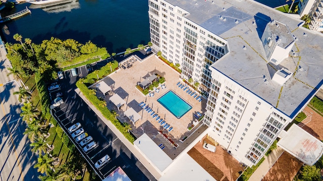 aerial view with a water view