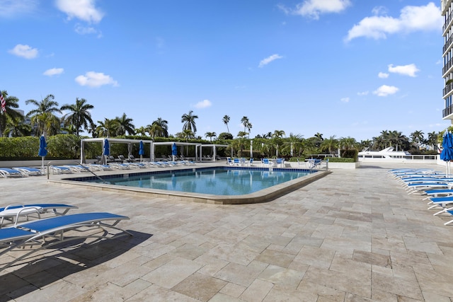 view of swimming pool featuring a patio