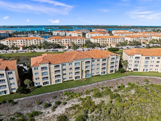 bird's eye view featuring a water view