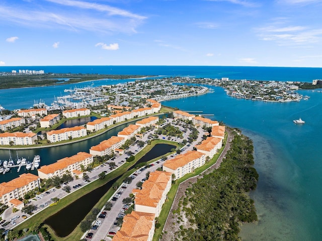 aerial view featuring a water view