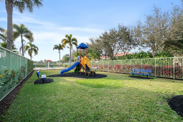 view of yard with a playground