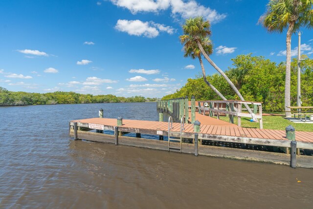 view of dock with a water view