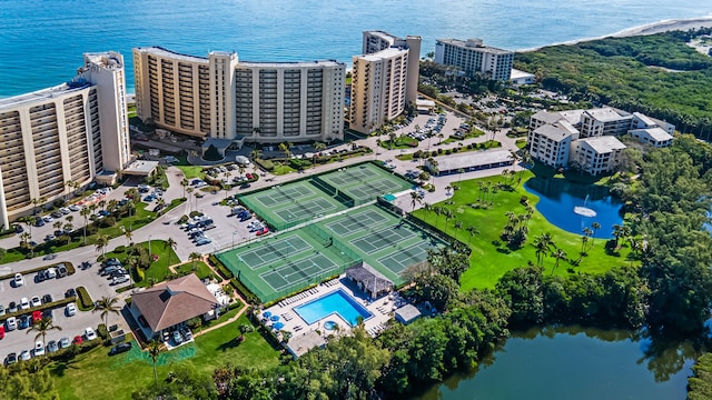 bird's eye view featuring a water view