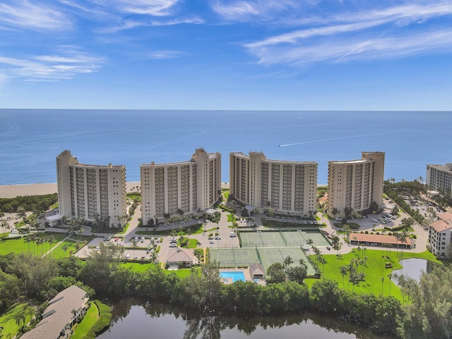 aerial view with a water view