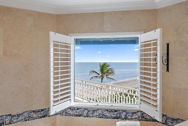 entrance to property featuring a water view