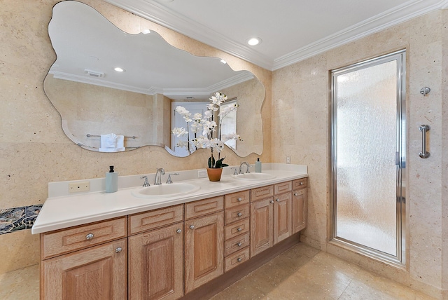 bathroom featuring vanity and crown molding