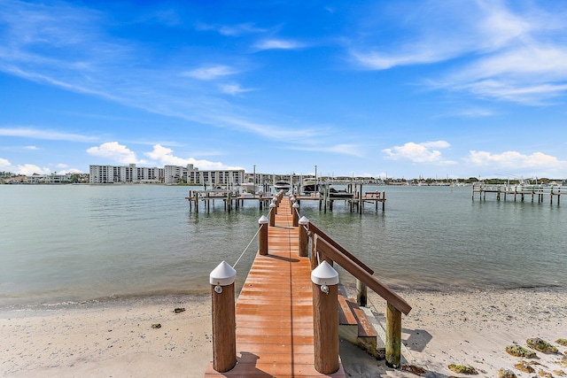 view of dock with a water view