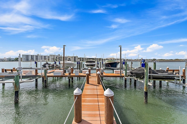 dock area featuring a water view