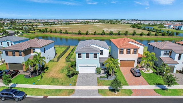 aerial view featuring a water view