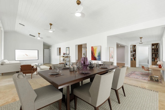 4430 SE Bayshore Ter, Stuart, FL 34997 - dining space with wooden ceiling, vaulted ceiling, and built in shelves