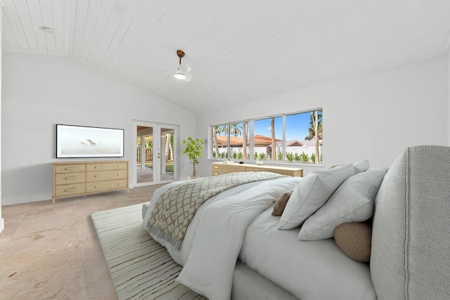 4430 SE Bayshore Ter, Stuart, FL 34997 - bedroom with access to outside, vaulted ceiling, and french doors