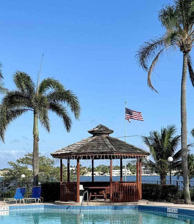 view of swimming pool with a gazebo