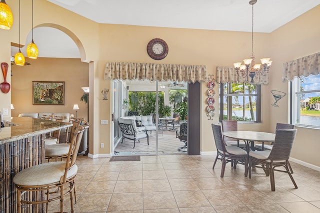 dining space with light tile patterned floors