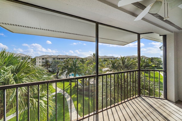 balcony with ceiling fan