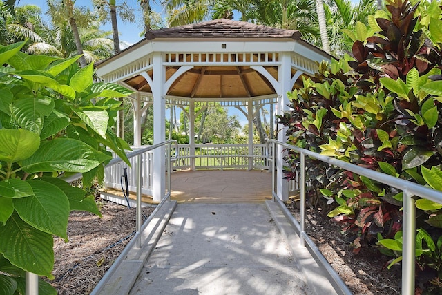 view of patio with a gazebo and a wooden deck