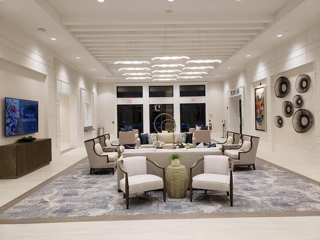 living room featuring recessed lighting