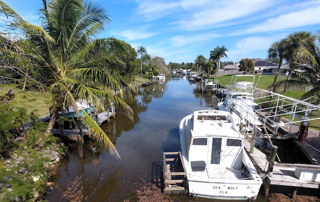 dock area with a water view