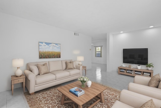 living room featuring light tile patterned floors