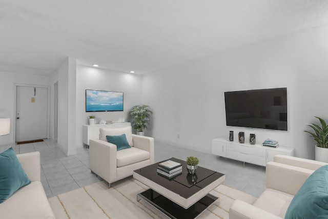 living room featuring light tile patterned flooring