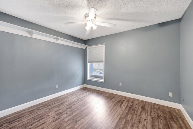 unfurnished room with hardwood / wood-style flooring, a textured ceiling, and ceiling fan