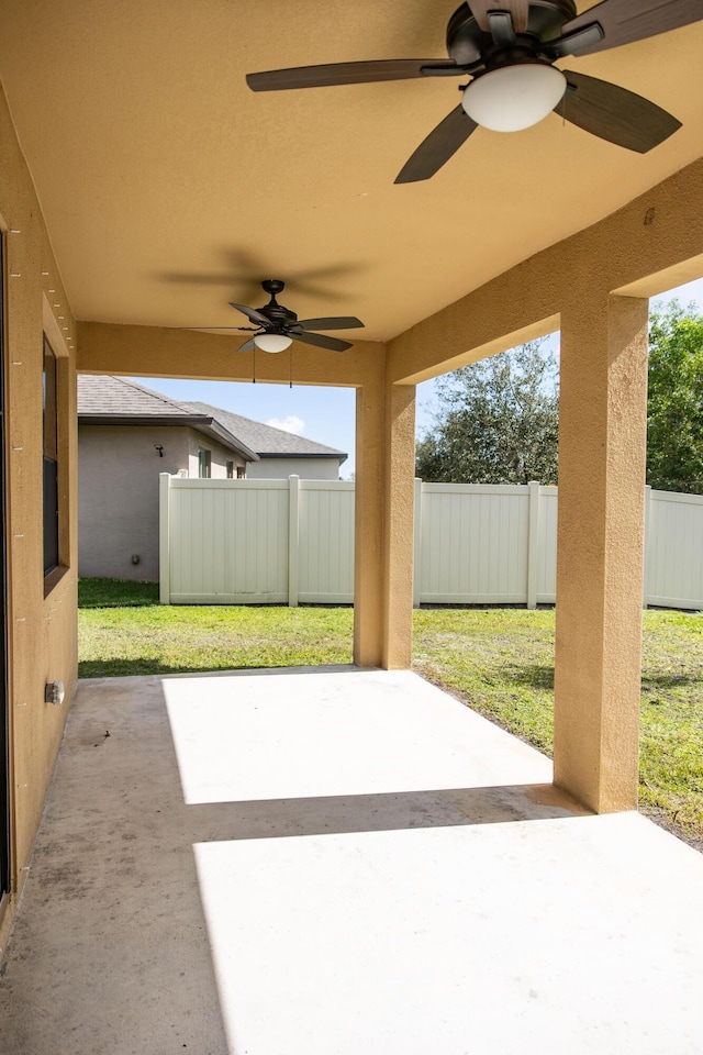 view of patio with ceiling fan