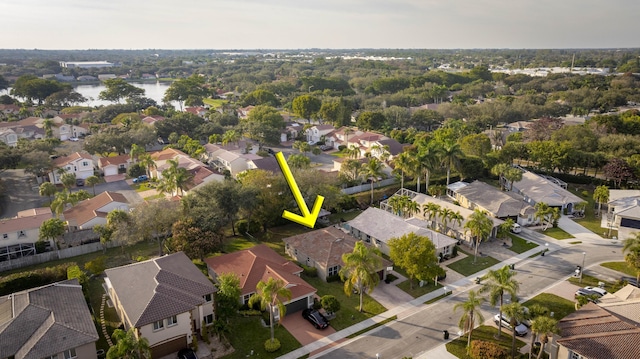 aerial view featuring a water view