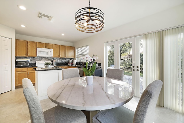 dining space with sink