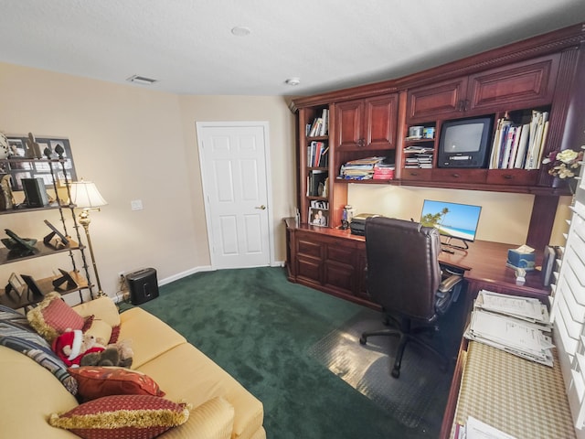 view of carpeted home office