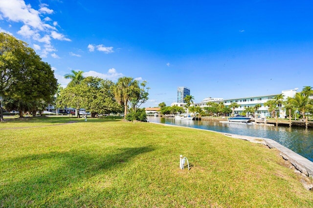 view of yard with a water view