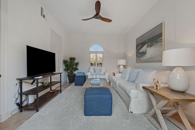 living room with ceiling fan