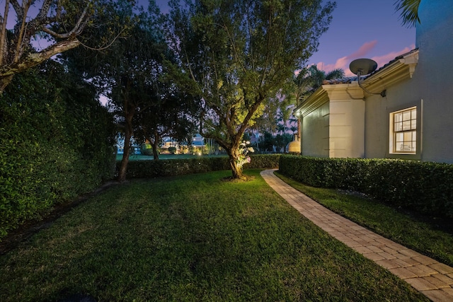 view of yard at dusk