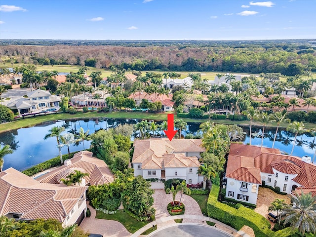 bird's eye view featuring a water view