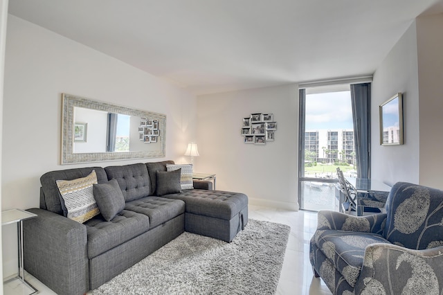 living room with expansive windows