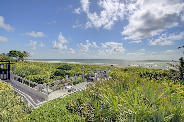 view of water feature featuring a view of the beach