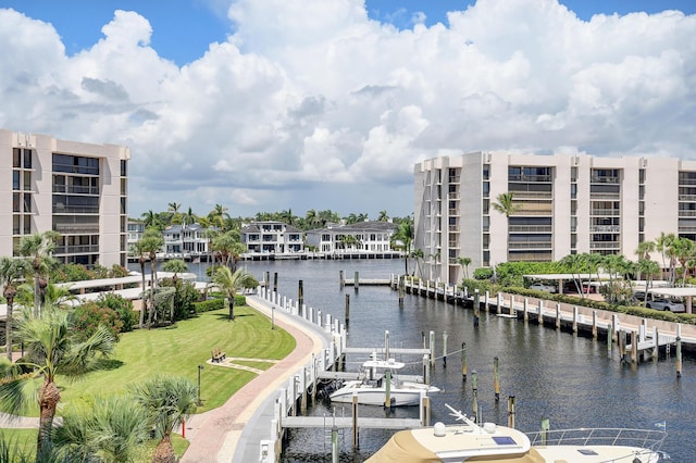 water view with a boat dock