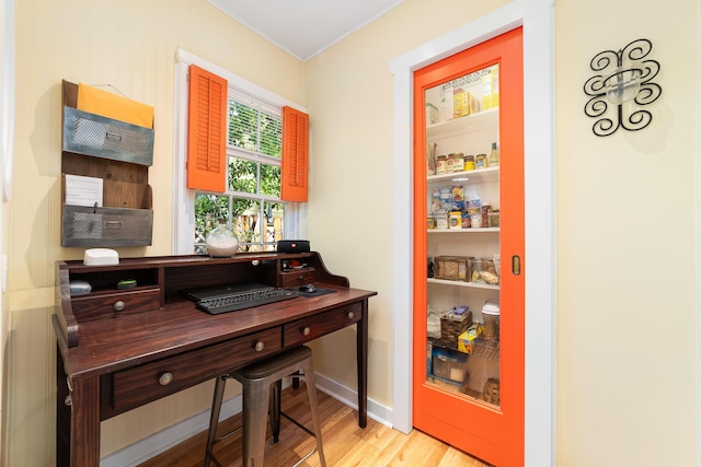 home office with light wood-type flooring