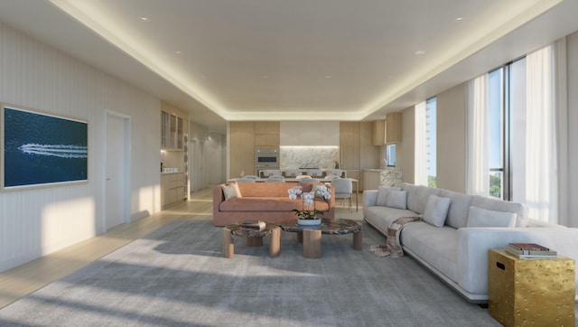 living room with light hardwood / wood-style flooring