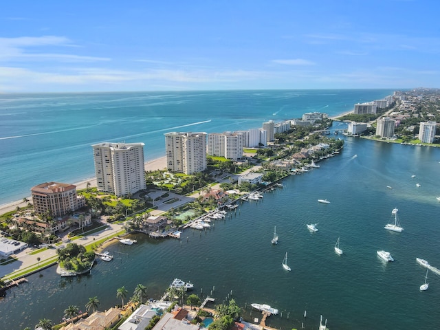 aerial view featuring a water view