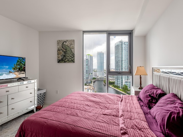 carpeted bedroom with a wall of windows