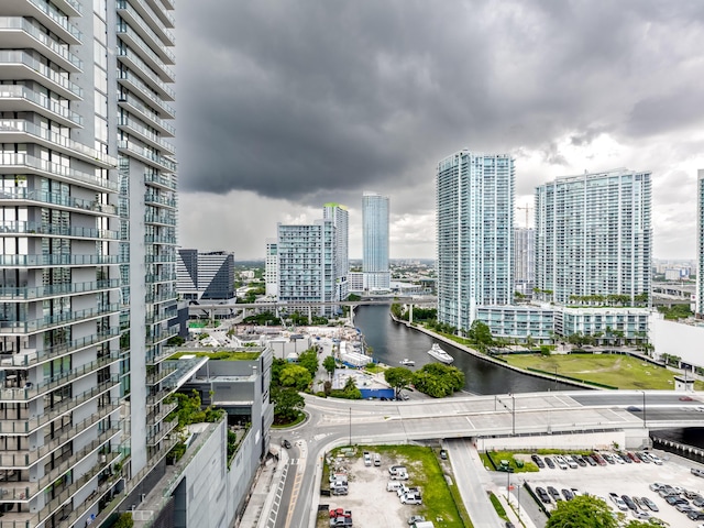 property's view of city featuring a water view